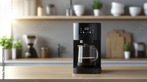 Modern Smart Coffee Maker Brewing Coffee Automatically with Voice Control in Kitchen Setting