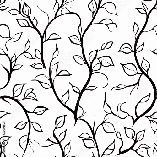 line drawing art style pattern of vines and leaves