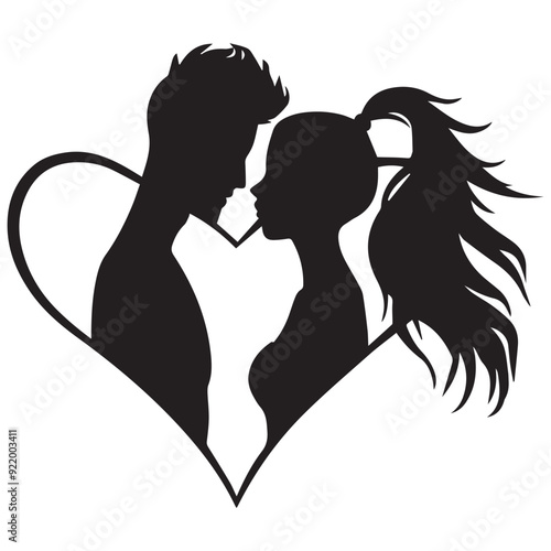 silhouette of a loving couple in a heart-shaped frame or a heart shaped image in a Valentine's Day vector