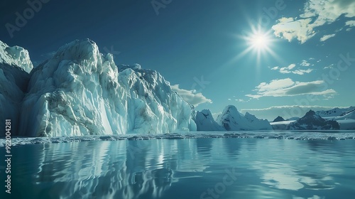 Fantasy landscape with icebergs and blue sky
