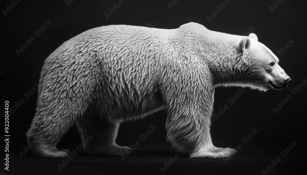 Fototapeta premium Polar bear walking against a dark background in a wildlife exhibit