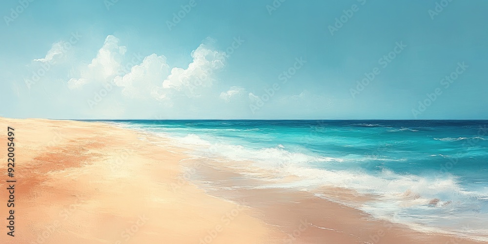 Fototapeta premium A Tranquil Beach Scene with Soft Waves and a Blue Sky
