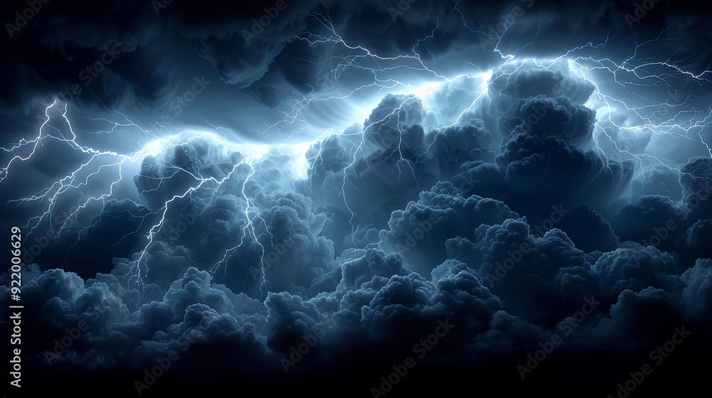 Dark storm clouds illuminated by lightning flashes during nighttime Dark storm clouds illuminated by lightning flashes during nighttime