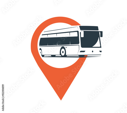 Concept illustration of a logo with a bus. Bus inside navigation sign. Vector illustration.