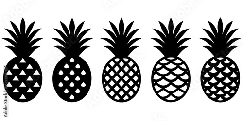 Set of pineapple icons silhouette vector style illustration
