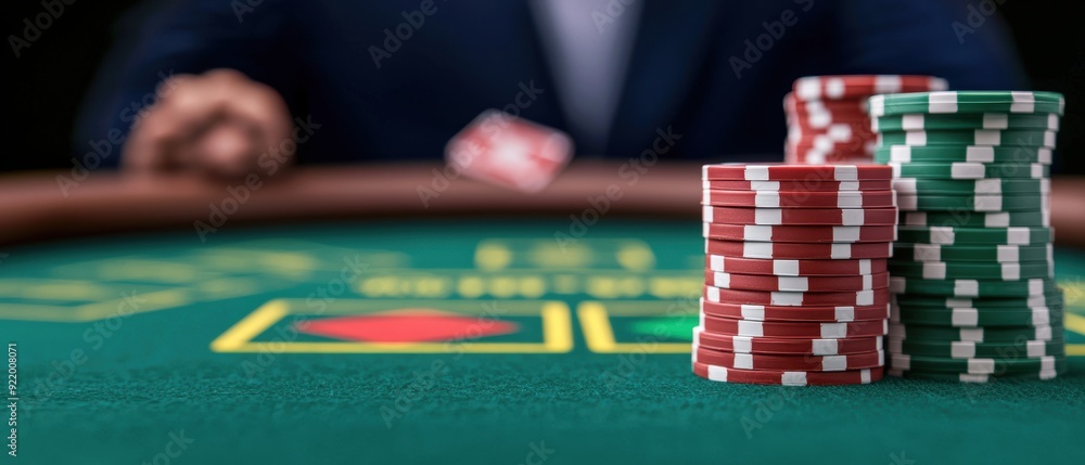 High-Stakes Showdown: Intense Rivalry at Betting Table with Selective Focus and Copy Space for Text, High-Stakes Showdown: Intense Rivalry at Betting Table with Selective Focus and Copy Space for Text,