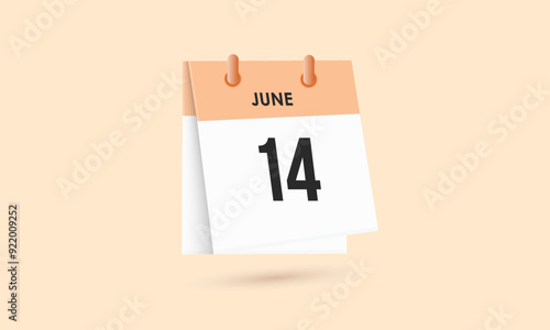 June 14 - calendar and Time planner. Daily Calendar Icon reminder. Vector Illustration.