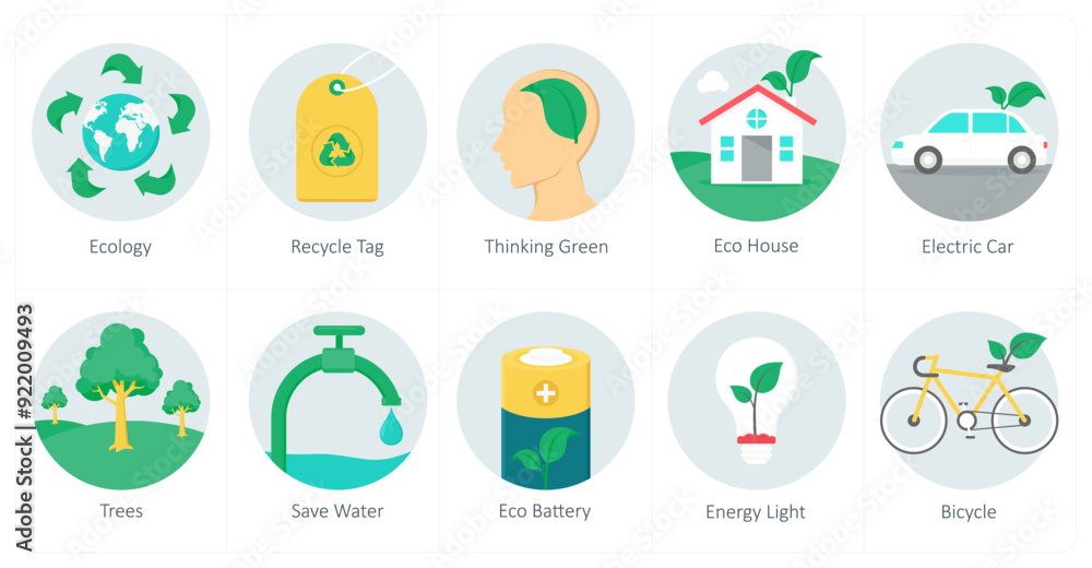 Fototapeta premium A set of 10 ecology icons as ecology, recycle tag, thinking green