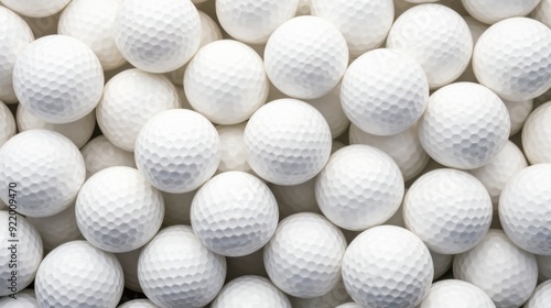 Many golf balls together closeup isolated on a white background