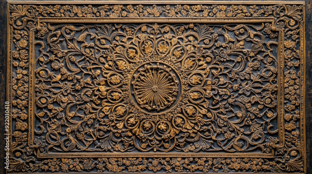 Intricate decorative panel with floral and geometric patterns Intricate decorative panel with floral and geometric patterns
