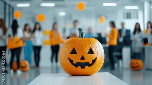 Office Halloween costume contest with business-friendly attire, festive work event photo