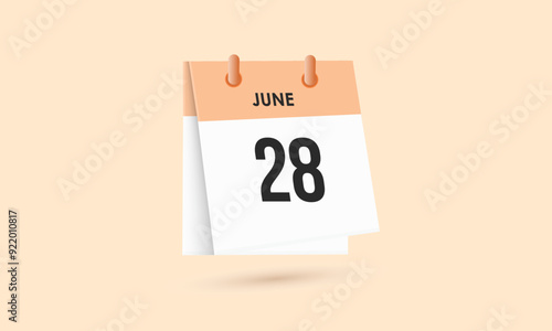 June 28 - calendar and Time planner. Daily Calendar Icon reminder. Vector Illustration.