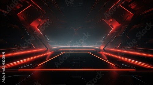 Futuristic Red Neon Lights in a Dark Room.