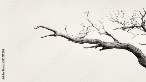 Gnarled dead tree branch reaching across empty sky
