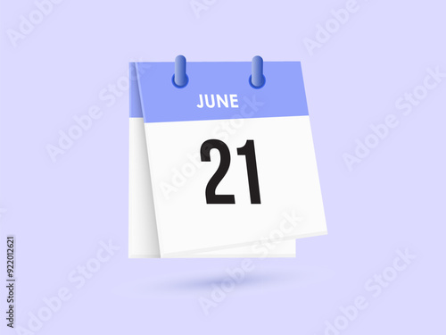 June 21 - calendar and Time planner. Daily Calendar Icon reminder. Vector Illustration.