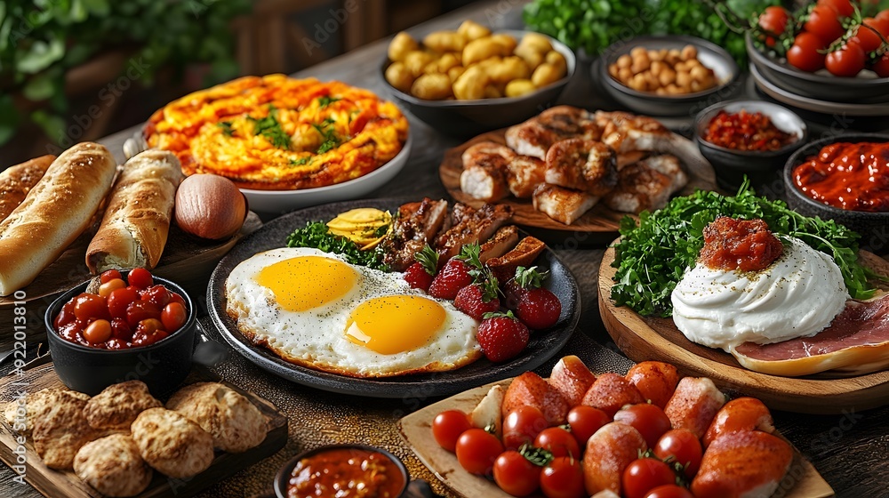 Realistic traditional Turkish breakfast spread in high quality photo Realistic traditional Turkish breakfast spread in high quality photo