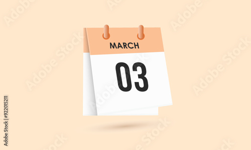 March 3 - calendar and Time planner. Daily Calendar Icon reminder. Vector Illustration.