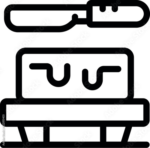 Simple outline icon for websites, apps and editorial design of a butter knife spreading butter on a piece of toast