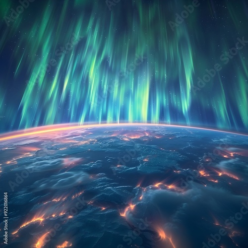 Wallpaper Mural Exaggerated Atmosphere of Planet Earth Showcasing Vibrant Auroras and Weather Patterns from Space Concept Torontodigital.ca