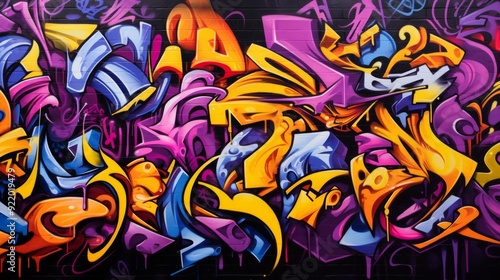 Wallpaper Mural Street art abstract graffiti piece on purple brick wall. Neural network ai generated art Torontodigital.ca