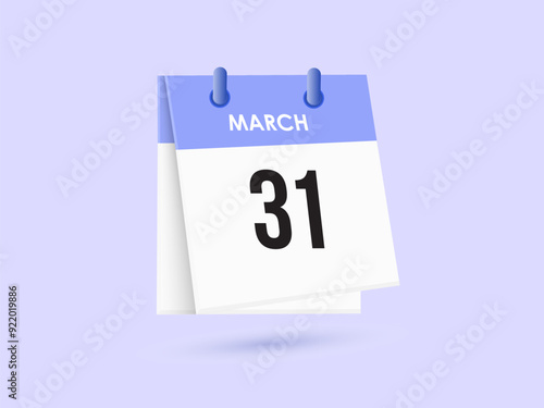 March 31 - calendar and Time planner. Daily Calendar Icon reminder. Vector Illustration.