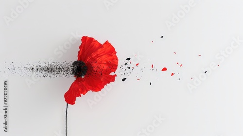 Graceful Poppy Petals in the Breeze - Vibrant Red and Black Floral Illustration on White Background