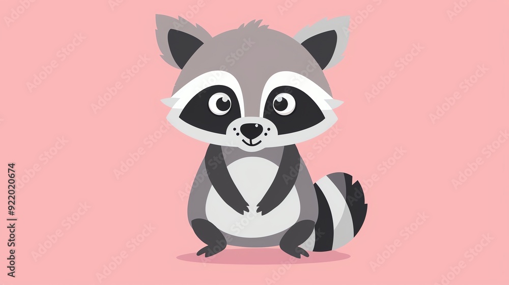 Create a illustration of a Raccoon with its mask like markingsin a kawaii style, simplified to feature fewer elements for a cleaner look, Use a color palette that is appealing to children, wit Create a illustration of a Raccoon with its mask like markingsin a kawaii style, simplified to feature fewer elements for a cleaner look, Use a color palette that is appealing to children, wit