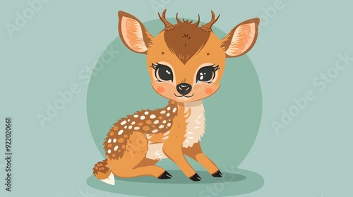 Create a illustration of a Pudu, the world s smallest deerin a kawaii style, simplified to feature fewer elements for a cleaner look, Use a color palette that is appealing to children, with bri photo