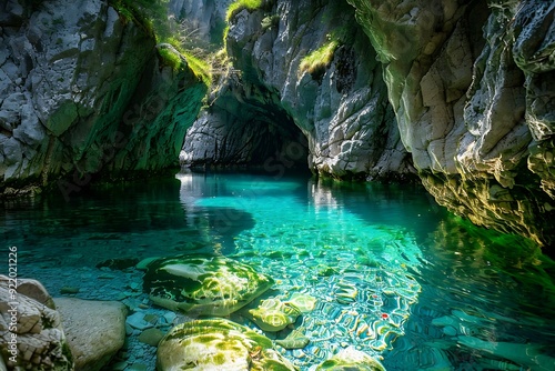 Beautiful waterfall in the forest with crystal clear water