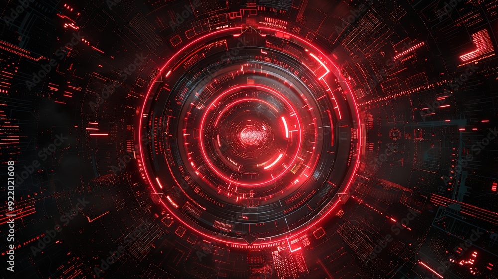 Red glowing futuristic interface with circular patterns. Red glowing futuristic interface with circular patterns.