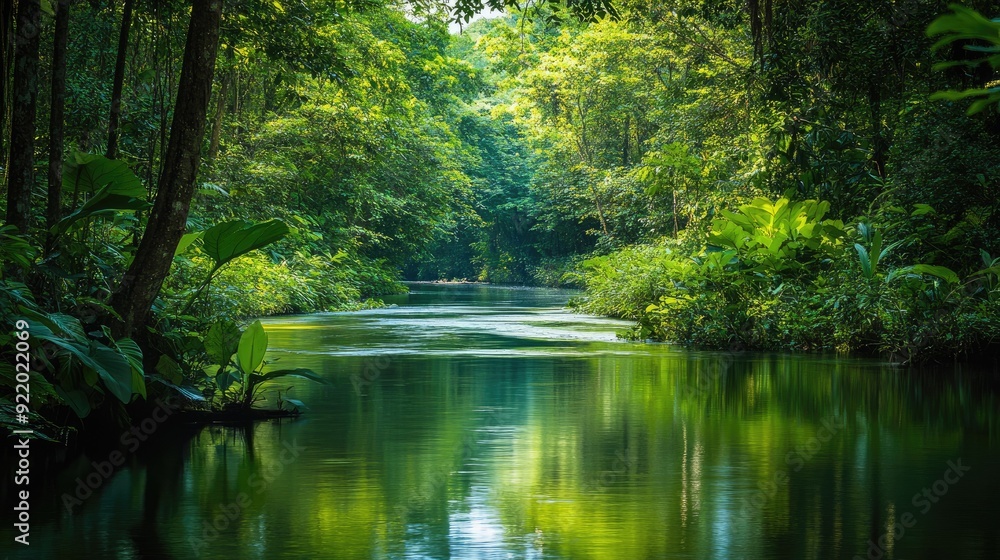Tranquil river flowing through lush green forest Tranquil river flowing through lush green forest
