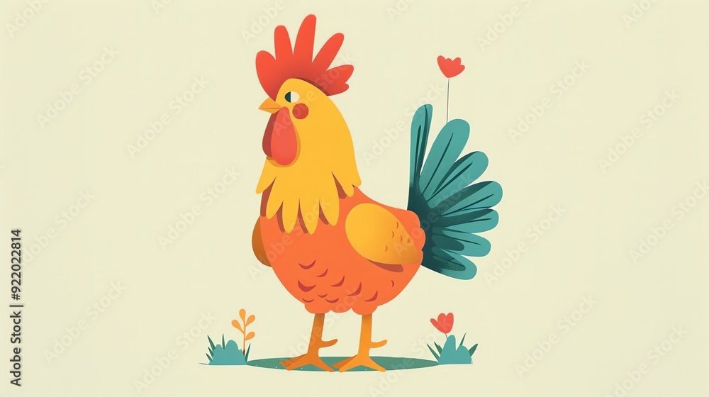 Create a illustration of a Rooster crowing at dawnin a kawaii style, simplified to feature fewer elements for a cleaner look, Use a color palette that is appealing to children, with bright and Create a illustration of a Rooster crowing at dawnin a kawaii style, simplified to feature fewer elements for a cleaner look, Use a color palette that is appealing to children, with bright and