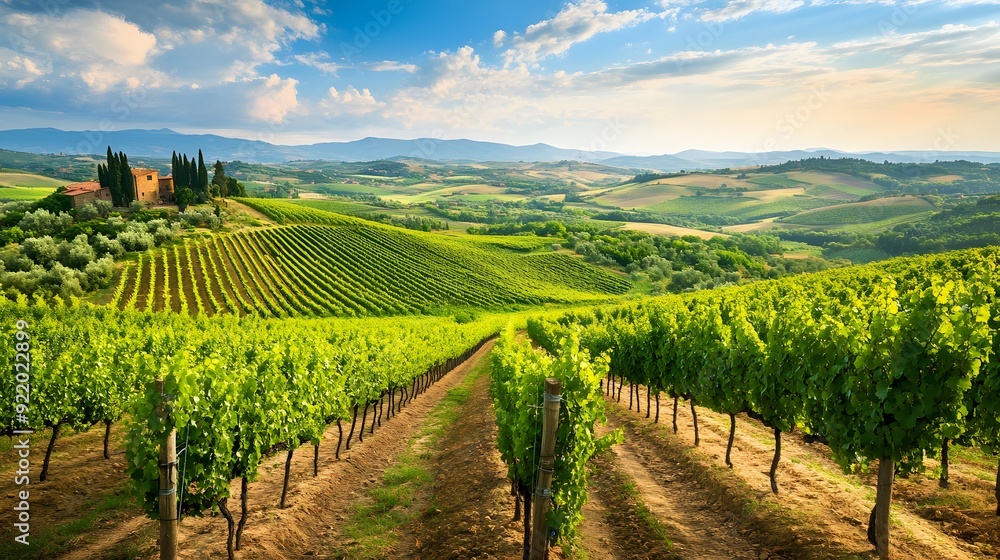 Fototapeta premium 12. **Picturesque vineyard in Tuscany with rolling hills and grapevines