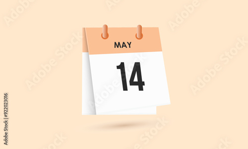 May 14 - calendar and Time planner. Daily Calendar Icon reminder. Vector Illustration.