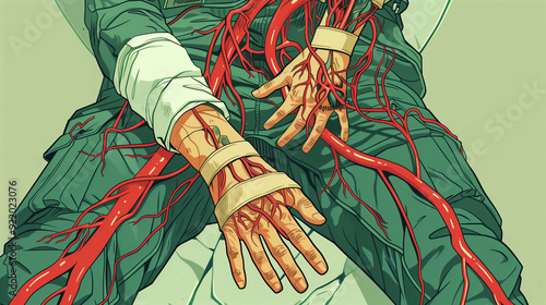 Paramedic EMT Vector Illustration from Waist Down with Dynamic Veins and Arteries as Vining Branches, Featuring Emergency Medical Theme photo