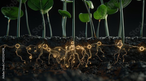 Illuminated Nitrogen Fixation: 3D Animation of Legume Root Nodules and Bacteria in Process on a Black Background