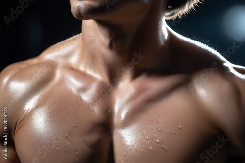 Wallpaper Mural Handsome young man on dark background. Close-up of muscular body Torontodigital.ca