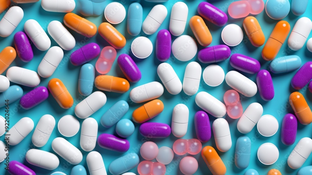Many medical pills and capsules of different colors. Neural network ai generated art Many medical pills and capsules of different colors. Neural network ai generated art