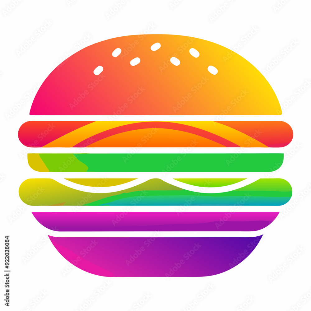 A colorful hamburger with multiple vibrant layers A colorful hamburger with multiple vibrant layers