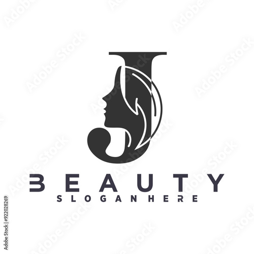 Letter J Beauty Women Face Logo Design