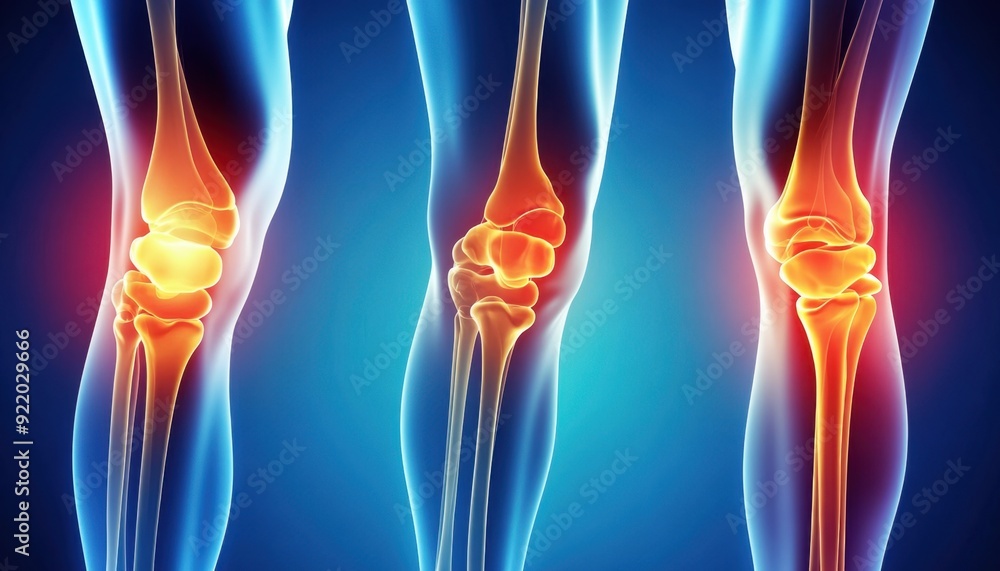 Visualization of human knees highlighting joint pain in a medical illustration Visualization of human knees highlighting joint pain in a medical illustration