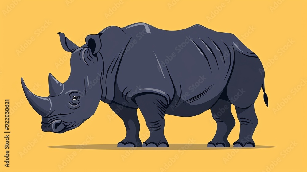 Obraz premium Create a illustration of a Black Rhino in Profile A black rhino with distinct featuresin a kawaii style, simplified to feature fewer elements for a cleaner look, Use a color palette that is a