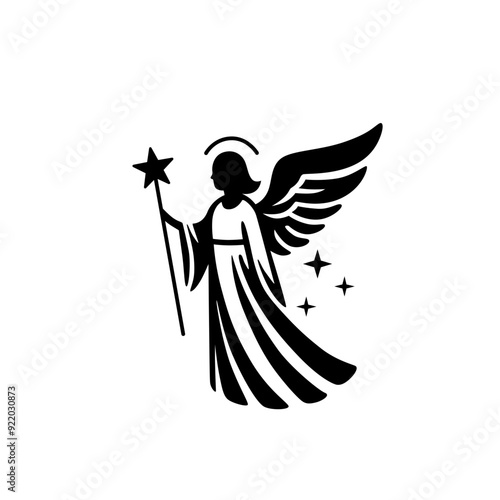 Black angel with wings. The design is simple and elegant, perfect for use in religious, spiritual, or holiday-themed projects