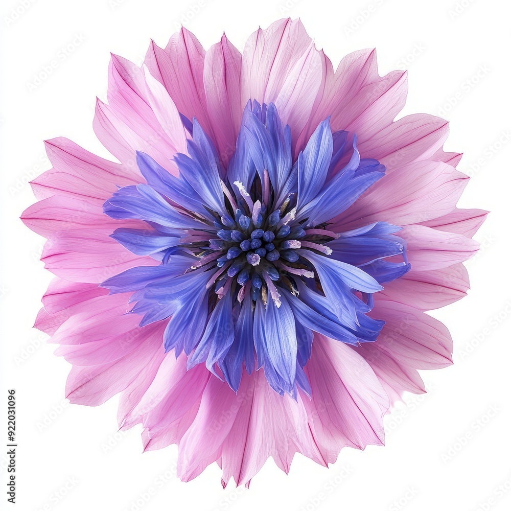 Fototapeta premium Close up of Cornflower like Pink and Purple Flower on an isolated white background