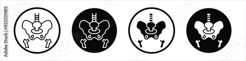 Pelvic area vector icon set black filled and outlined style.