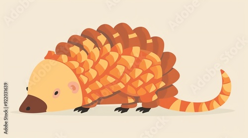 Create a illustration of a Sunda Pangolin in Curl A Sunda pangolin in its defensive posturein a kawaii style, simplified to feature fewer elements for a cleaner look, Use a color palette that photo