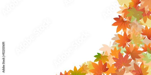 秋にぴったりな、赤や緑の紅葉したカエデの葉が重なるベクター背景画像