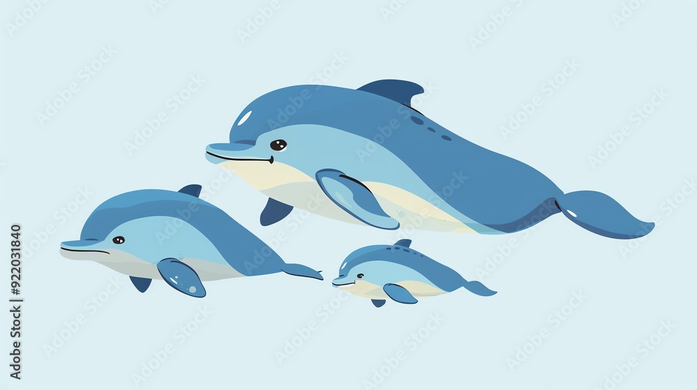 Fototapeta premium Create a illustration of a Vaquita Dolphin in the Ocean A vaquita dolphin swimming in the seain a kawaii style, simplified to feature fewer elements for a cleaner look, Use a color palette th