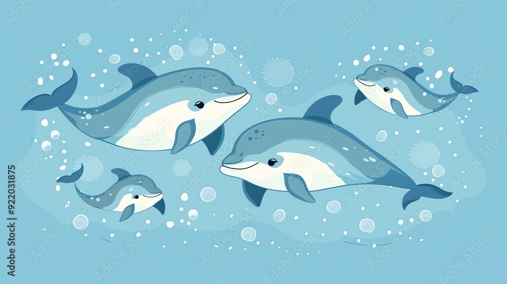Obraz premium Create a illustration of a Vaquita Dolphin in the Ocean A vaquita dolphin swimming in the seain a kawaii style, simplified to feature fewer elements for a cleaner look, Use a color palette th