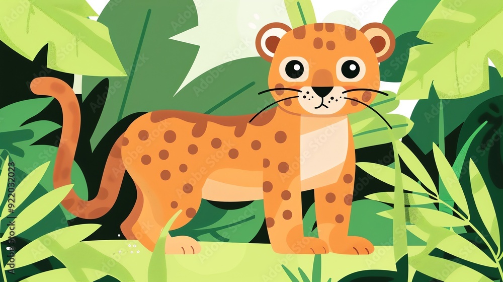 Fototapeta premium Create a illustration of a Florida Panther A Florida panther in the Evergladesin a kawaii style, simplified to feature fewer elements for a cleaner look, Use a color palette that is appealing